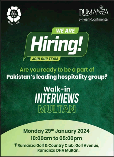 Rumanza DHA Multan Jobs 2024 RG&CC Golf & Country Club Walk-in Interviews Latest