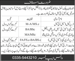 Ahmad Khan Public School and College Gulistan Jobs 2024 Primary Teachers & Principal Latest