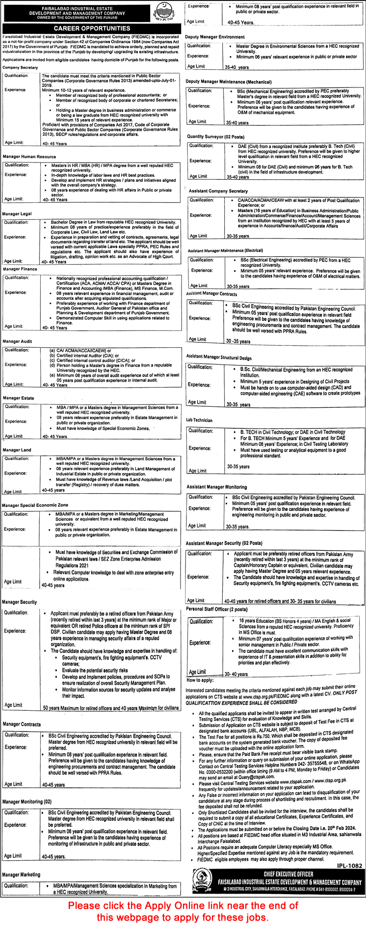 FIEDMC Jobs 2024 February Apply Online Faisalabad Industrial Estate Development and Management Company Latest