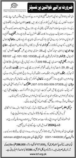 Principal / Teacher Jobs in Punjab 2024 Pakistan Female in The Citizen Foundation (TCF) Schools Latest