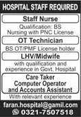 Faran Hospital Lahore Jobs 2024 February Staff Nurse, LHV, Midwife & Others Latest
