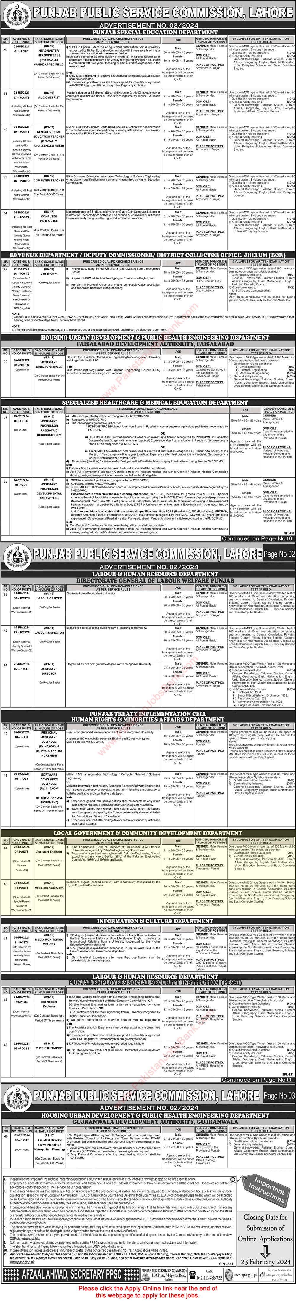 Local Government and Community Development Department Punjab Jobs 2024 February Online Apply PPSC Latest