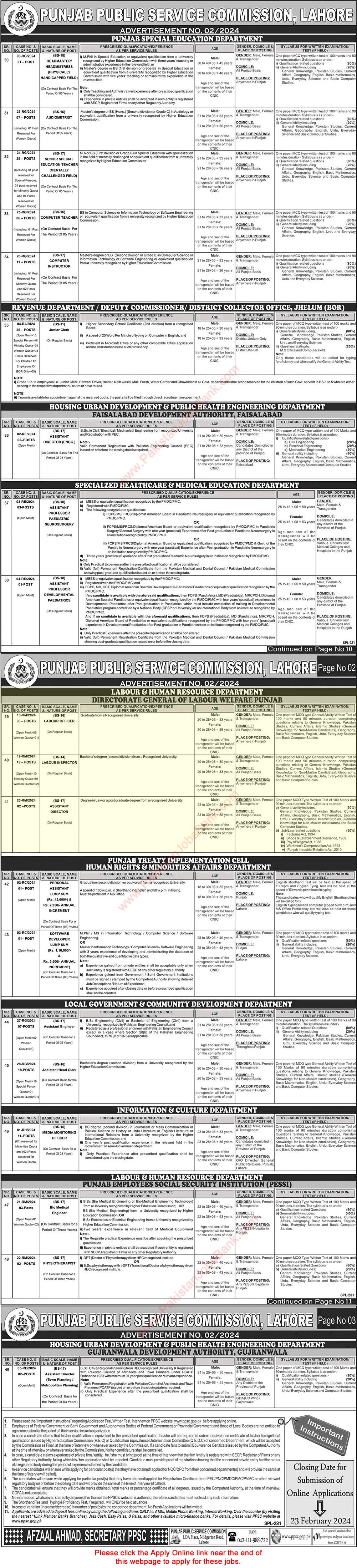 Labour and Human Resource Department Punjab Jobs 2024 February PPSC Apply Online Latest