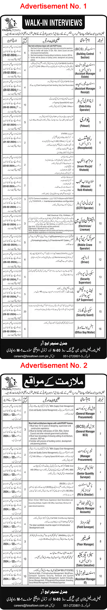 Faisal Town Pvt Ltd Rawalpindi Jobs February 2024 Walk in Interview Security Guards & Others Latest