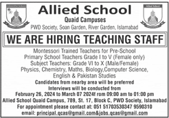 Teaching Jobs in Allied School Rawalpindi February 2024 Islamabad Latest