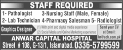 Anwar Capital Hospital Islamabad Jobs 2024 February Nurses, Lab Technicians & Others Latest