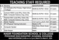 Nasir Foundation School and College Rawalpindi Jobs 2024 February / March Teaching Faculty & Others Latest