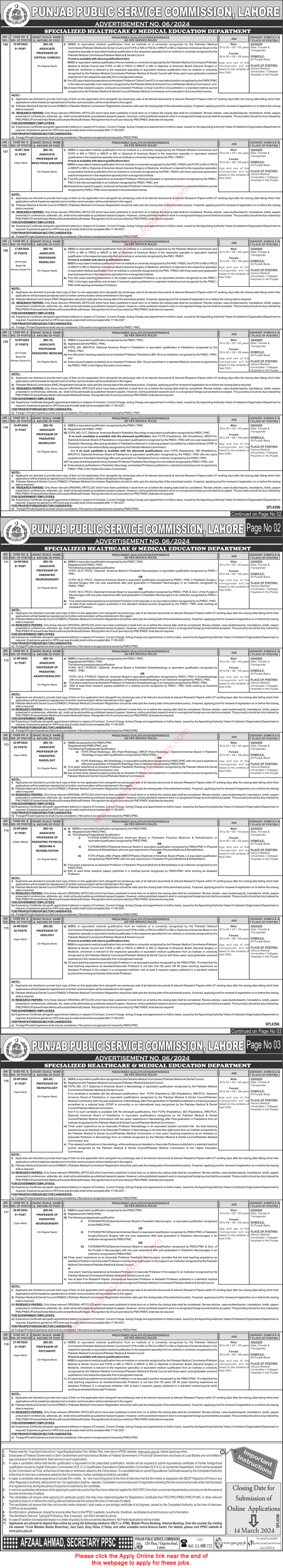 Specialized Healthcare and Medical Education Department Punjab Jobs February 2024 PPSC Apply Online Latest