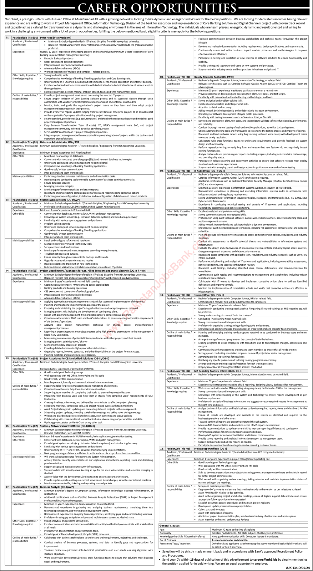 AJK Bank Jobs March 2024 Project Associates & Others in Bank of Azad Jammu & Kashmir (BAJK) Latest