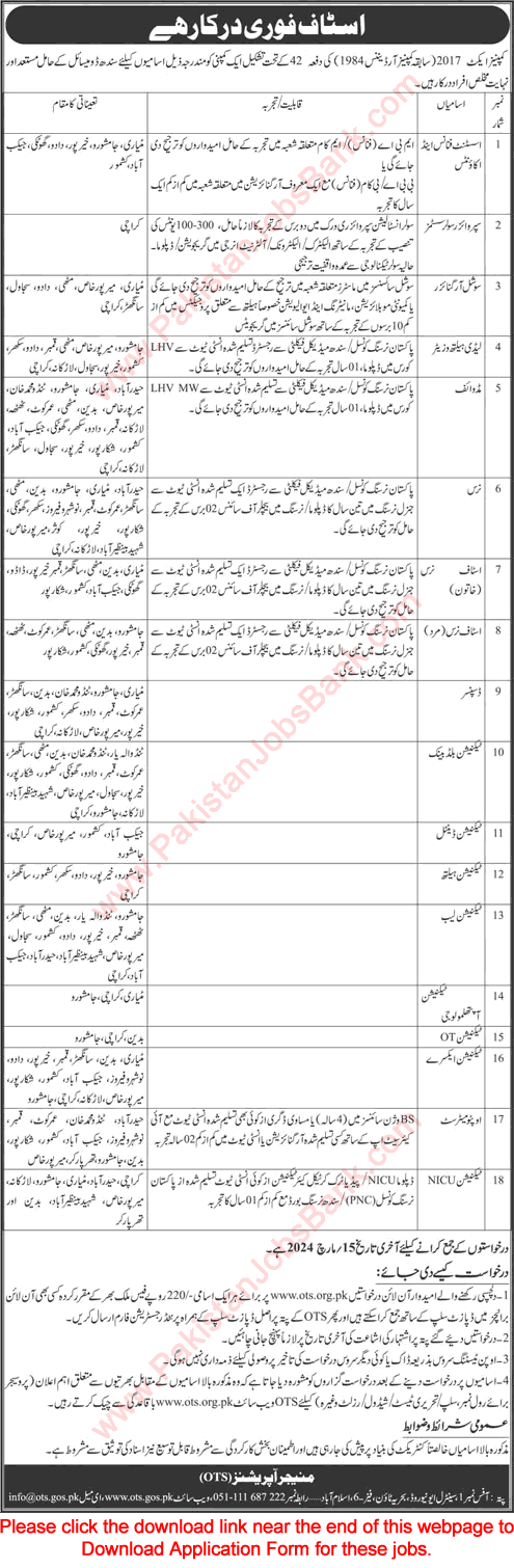 Jobs in Sindh March 2024 Primary Healthcare OTS Online Application / Registration Form Latest