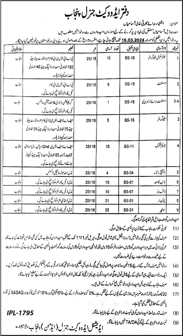 Advocate General Punjab Jobs 2024 March Latest Stenographers, Assistants, Clerks & Others