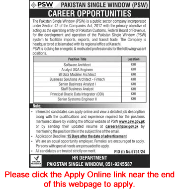 Pakistan Single Window Jobs March 2025 April Apply Online System Engineers & Others PSW Latest