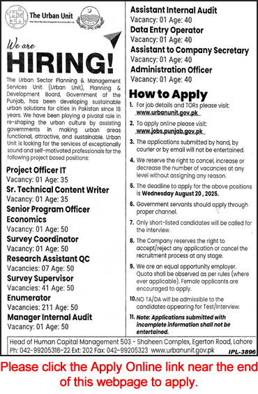 The Urban Unit Jobs August 2025 Apply Online Enumerators, Surveyor Supervisors & Others TUU Latest