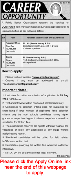 SUPARCO Jobs August 2025 smartcareers pk Apply Online Research Officer & Interns Latest