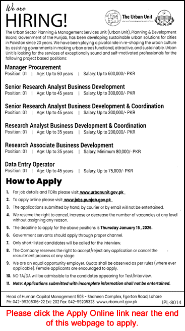 The Urban Unit Jobs December 2025 / 2026 Apply Online Research Analyst / Associate & Others TUU Latest