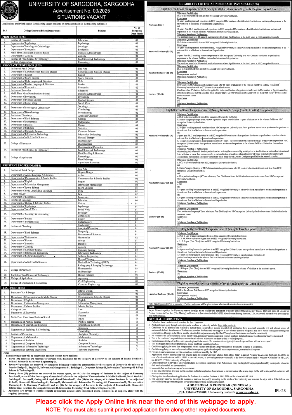 University of Sargodha Jobs 2026 Apply Online Teaching Faculty UOS Latest