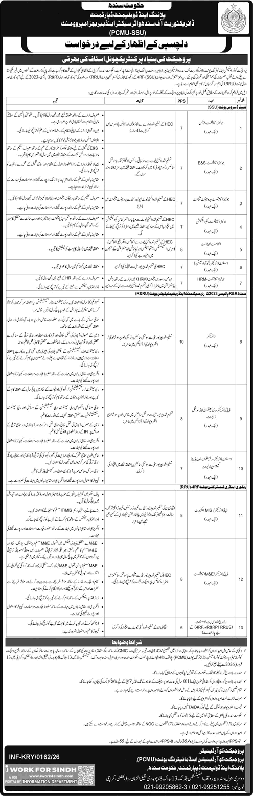 Planning and Development Department Sindh Jobs 2026 Junior Specialists, Research Associates & Others Latest