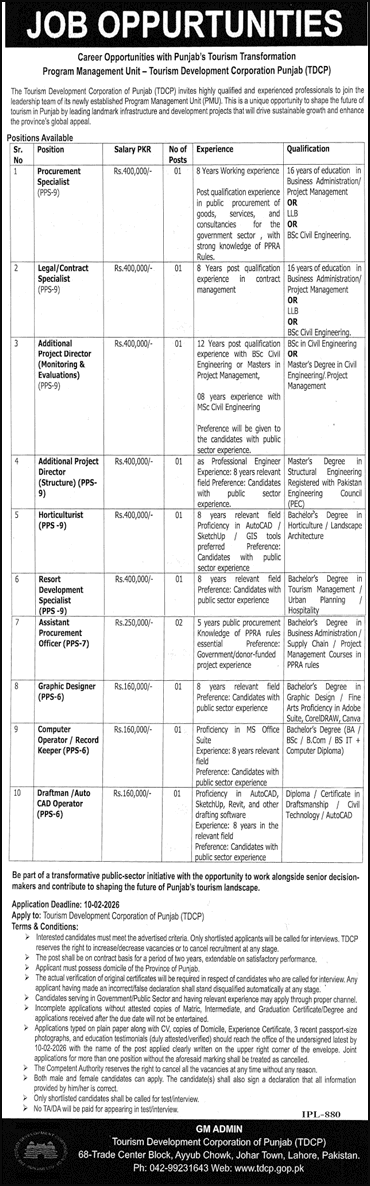 Tourism Development Corporation of Punjab Jobs 2026 Computer Operator, Graphic Designer & Others TDCP Latest