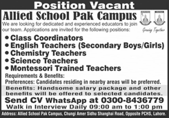 Allied School Jobs in Lahore February 2026 Teachers & Coordinators Latest