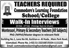 Teaching Jobs in Commodore's Learning Foundation School / College Islamabad 2026 February Walk in Interviews Latest