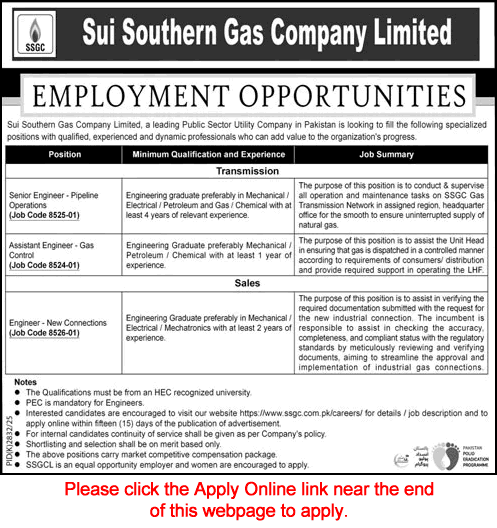 SSGC Jobs 2026 February Apply Online Engineers Sui Southern Gas Company Limited Latest