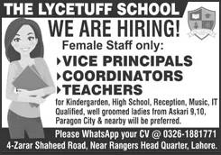 The Lycetuff School Lahore Jobs 2026 February Female Teachers, Coordinators & Vice Principals Latest