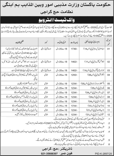 Directorate of Hajj Karachi Jobs 2026 March Clerks, Data Entry Operator, Naib Qasid & Others Ministry of Religious Affairs Latest
