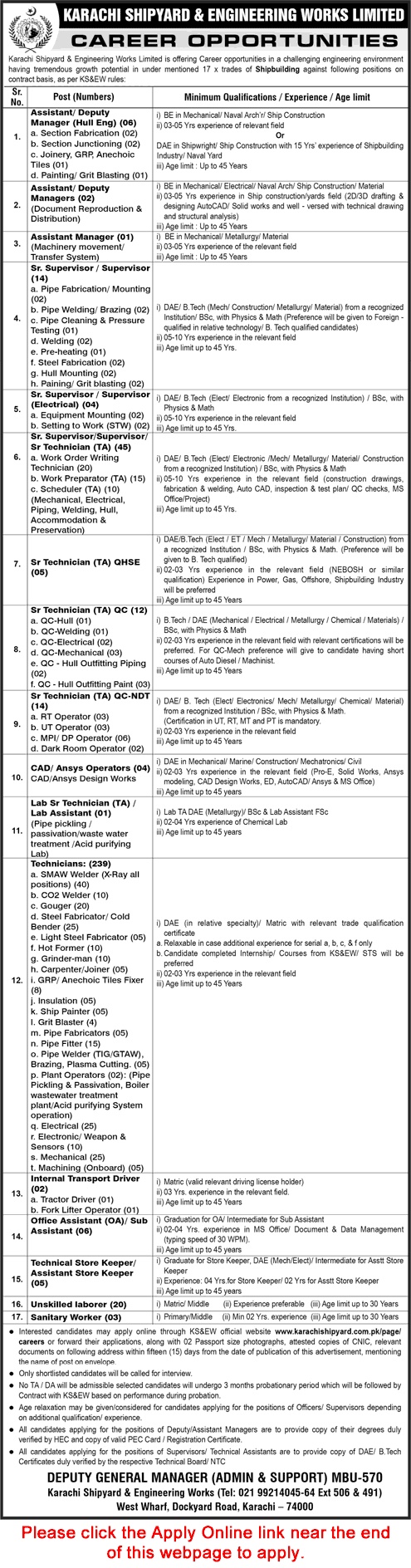 Karachi Shipyard and Engineering Works Jobs March 2026 Apply Online Technicians, Supervisors & Others Latest