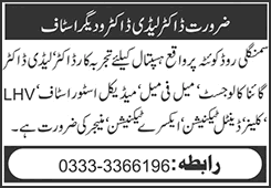 Hospital Jobs in Quetta March 2026 April Lady Doctors, LHV, Medical Technicians & Others Latest