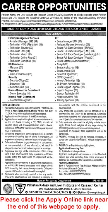 PKLI Lahore Jobs April 2026 May Apply Online Software Developers, Technicians, Security Guards & Others Latest