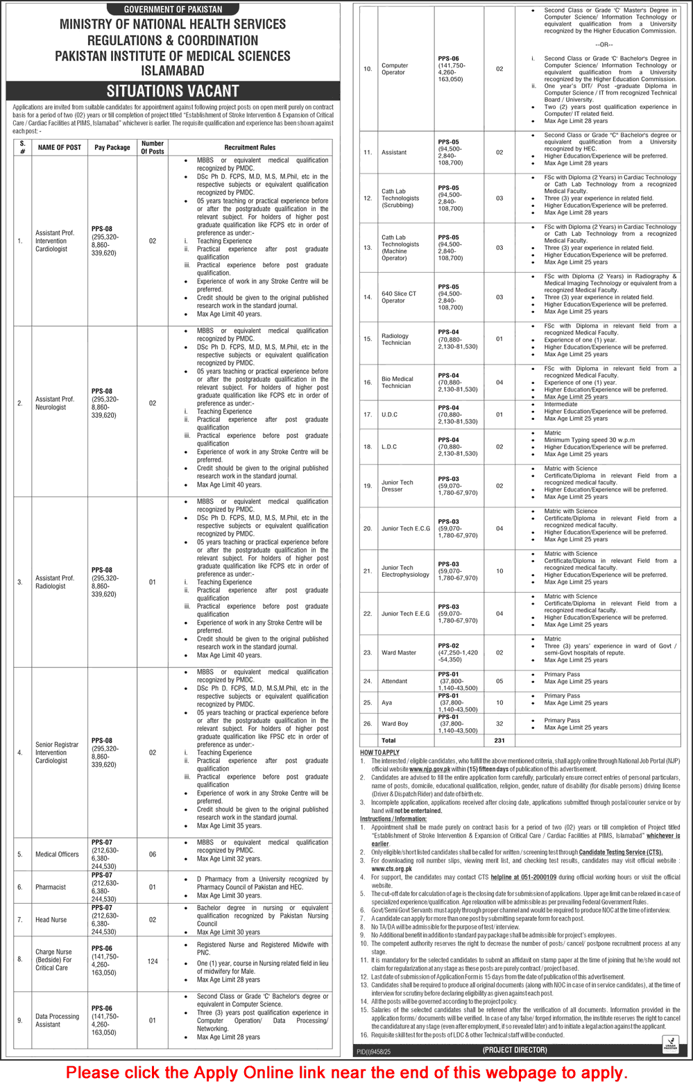 PIMS Hospital Islamabad Jobs May 2026 Apply Online Charge Nurses, Ward Boys & Others Latest