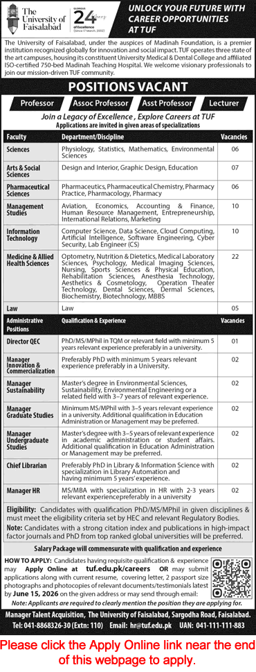 University of Faisalabad Jobs May 2026 Apply Online Teaching Faculty & Others Latest