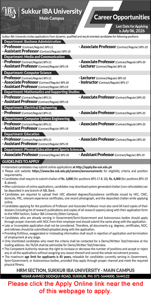 Sukkur IBA University Jobs May 2026 June Apply Online Teaching Faculty Latest