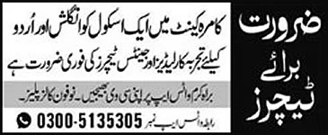 Teaching Jobs in Kamra Cantt May 2026 June Attock Latest