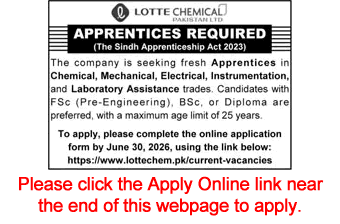 Lotte Chemical Pakistan Apprenticeships 2026 June Apply Online Apprentices Jobs Latest