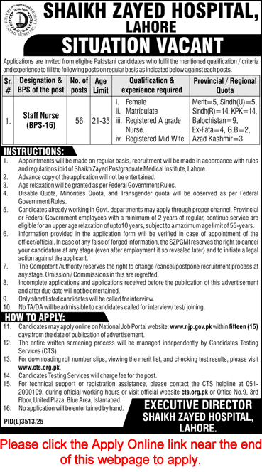 Staff Nurse Jobs in Shaikh Zayed Hospital Lahore June 2026 Apply Online Latest
