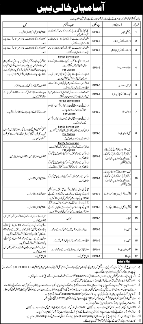 PO Box 368 GPO Rawalpindi Jobs 2026 September Technicians & Others Pak Army Latest