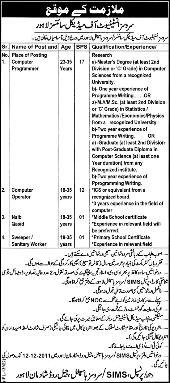 Services Institute of Medical Sciences Lahore Jobs Opportunity