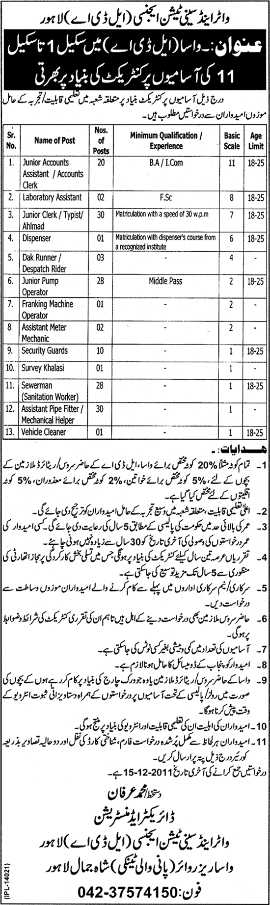 WASA (LDA) Jobs Opportunity