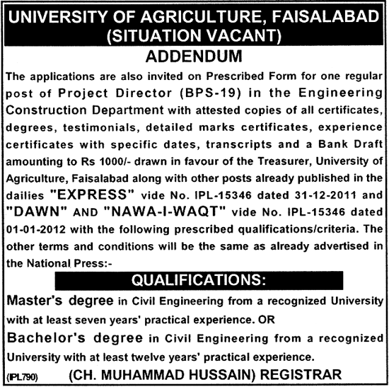 University of Agriculture, Faisalabad Job Opportunities