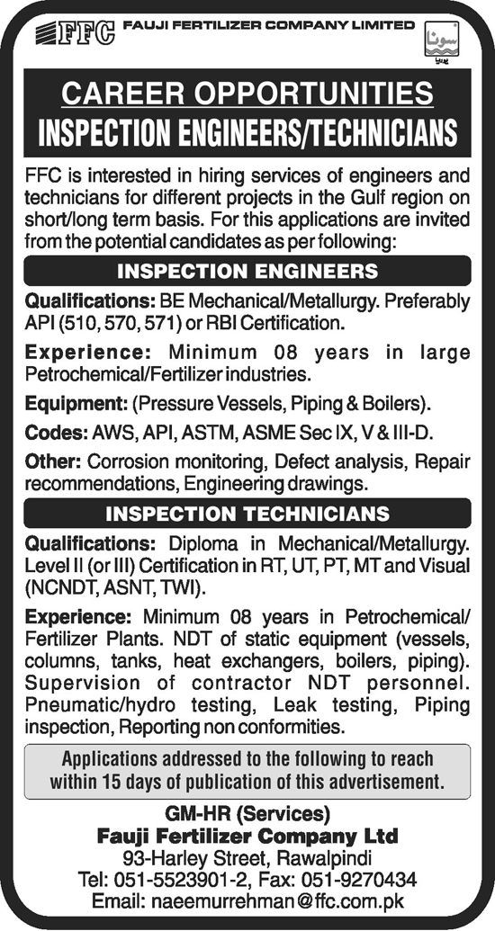 Fauji Fertilizer Company Limited Jobs Opportunity