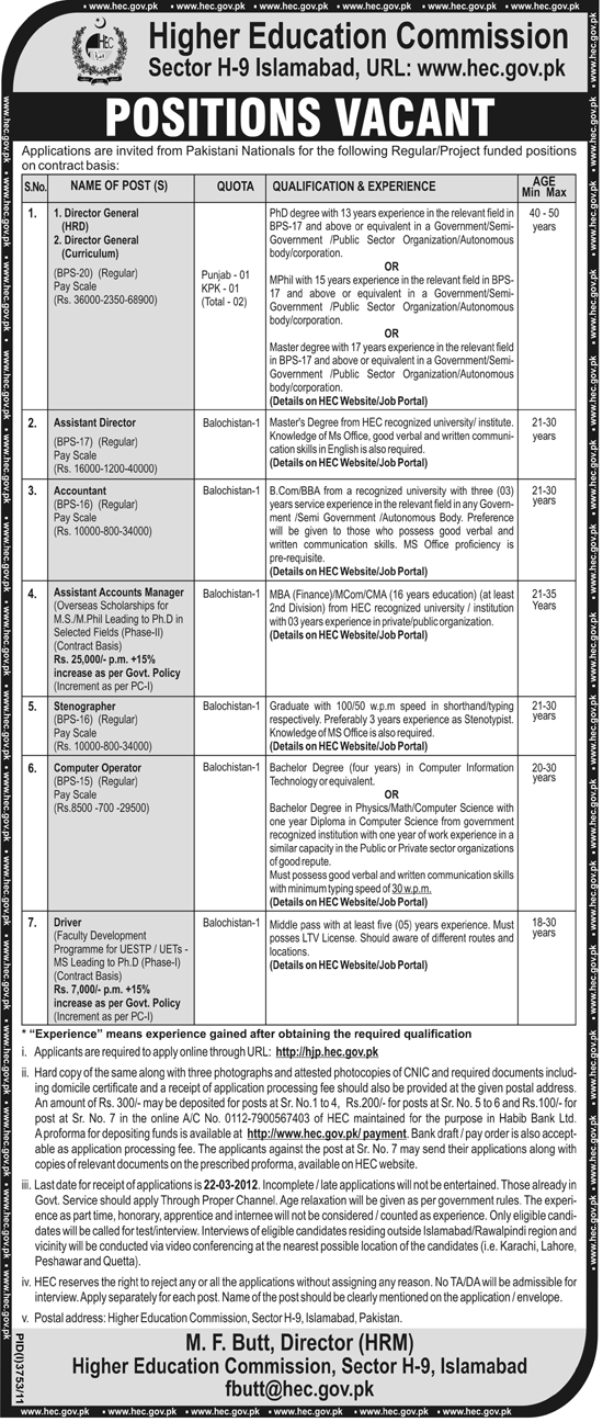 Higher Education Commission, Islamabad Jobs Opportunity