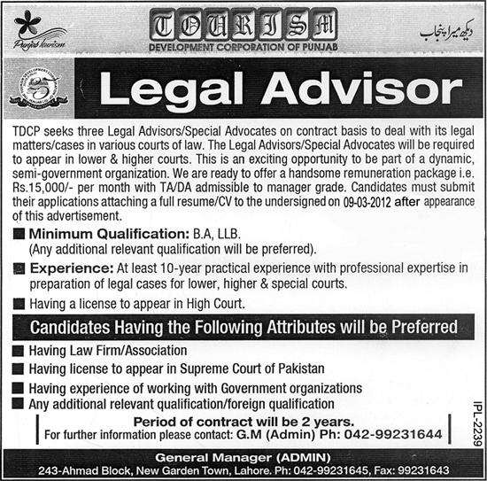 TDCP Required the Services of Legal Advisor