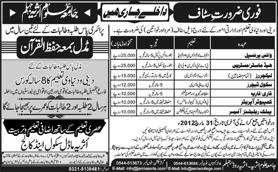 Asria Model School & College Jobs