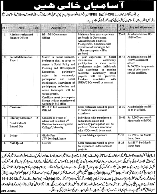 Literacy & NFBE Department, Government of the Punjab Jobs