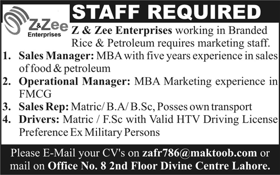 Z & Zee Enterprises Requires Staff