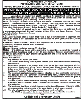 Population Welfare Department (Govt.) Jobs