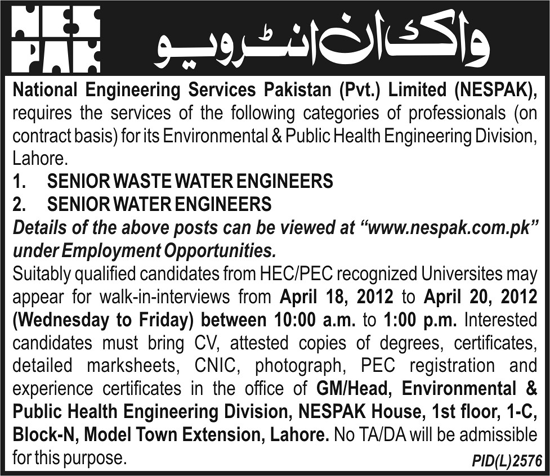 NESPAK (National Engineering Services Pakistan Pvt Ltd) Jobs