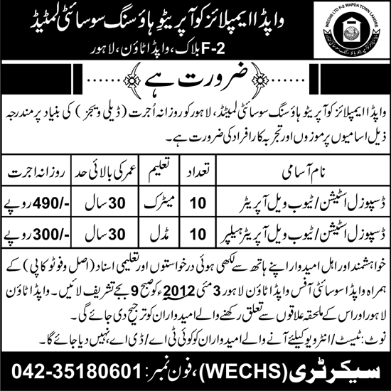 WAPDA Employees Cooperator Housing Society Ltd. Jobs