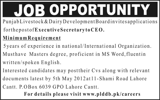 Punjab Livestock and Dairy Board Requires Executive Secretary